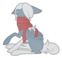 Size: 1455x1370 | Tagged: safe, artist:ivyhaze, imported from derpibooru, oc, oc only, oc:frostbite, pegasus, pony, clothes, floppy ears, frown, hair over eyes, hidden eyes, raised hoof, scarf, sitting, snot, solo