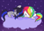 Size: 1119x804 | Tagged: safe, artist:ponymonster, imported from derpibooru, starshine, oc, oc:darkly cute, pegasus, pony, unicorn, blushing, cloud, g1, sleeping, starshine (g1)