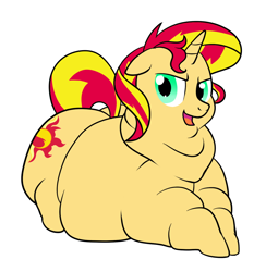 Size: 1000x1026 | Tagged: dead source, safe, artist:calorie, imported from derpibooru, sunset shimmer, pony, unicorn, butt, double chin, fat, female, large butt, obese, plot, simple background, slobset shimmer, solo, white background