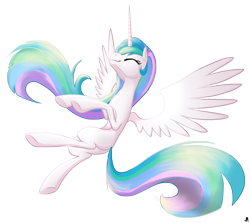 Size: 2989x2671 | Tagged: safe, artist:bananimationofficial, imported from derpibooru, princess celestia, alicorn, pony, butt, concave belly, cute, cutelestia, eyes closed, female, long mane, long tail, mare, missing cutie mark, plot, simple background, slim, smiling, solo, spread wings, tail, thin, transparent background, wings