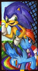 Size: 416x768 | Tagged: safe, artist:antych, imported from derpibooru, rainbow dash, crossover, sonic the hedgehog, sonic the hedgehog (series), traditional art