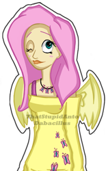 Size: 693x1100 | Tagged: safe, artist:antych, imported from derpibooru, fluttershy, human, clothes, female, humanized, off shoulder, solo
