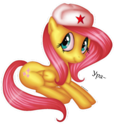 Size: 900x998 | Tagged: safe, artist:antych, imported from derpibooru, fluttershy, pegasus, pony, female, hat, lying down, mare, prone, russia, russian, solo, soviet, ushanka