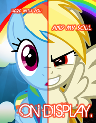 Size: 600x773 | Tagged: safe, artist:snicketbar, imported from derpibooru, rainbow dash, daiki kasho, female, solo, song reference, soul on display, super rainbow dash, super rainbow dash (chaos emeralds), two sided posters, two sides