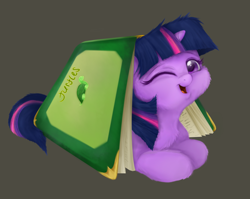 Size: 1198x954 | Tagged: safe, artist:bri-sta, artist:mn27, imported from derpibooru, twilight sparkle, pony, unicorn, book, book fort, colored, cute, female, filly, fluffy, one eye closed, open mouth, solo, twiabetes, weapons-grade cute, wink, younger