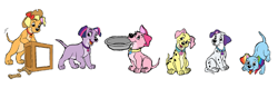 Size: 1024x324 | Tagged: safe, imported from derpibooru, applejack, fluttershy, pinkie pie, rainbow dash, rarity, twilight sparkle, dog, 101 dalmatians, appledog, collar, cutie mark collar, disney, dogified, flutterdog, mane six, puppy, puppy pie, rainbow dog, raridog, species swap, twilight barkle