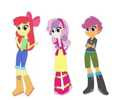 Size: 600x477 | Tagged: safe, imported from derpibooru, apple bloom, scootaloo, sweetie belle, equestria girls, cutie mark crusaders