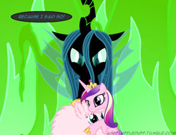 Size: 650x500 | Tagged: safe, artist:mixermike622, imported from derpibooru, princess cadance, queen chrysalis, oc, oc:fluffle puff, tumblr:ask fluffle puff, tumblr