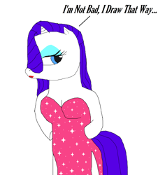 Size: 800x884 | Tagged: safe, artist:petitange1, imported from derpibooru, rarity, anthro, bad, breasts, cleavage, clothes, dress, female, grammar error, jessica rabbit, side slit, solo, who framed roger rabbit