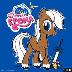 Size: 400x398 | Tagged: artist needed, safe, edit, imported from derpibooru, earth pony, pony, clothes, epona, female, logo, logo edit, mare, my little x, nintendo, ponified, solo, t-shirt, the legend of zelda, unshorn fetlocks