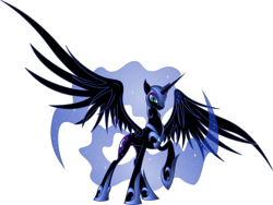 Size: 3932x2954 | Tagged: safe, artist:nemesis360, imported from derpibooru, nightmare moon, bedroom eyes, female, looking at you, raised hoof, smiling, solo, spread wings