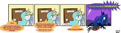 Size: 2000x546 | Tagged: safe, artist:thewormouroboros, imported from derpibooru, princess celestia, princess luna, spider, luna eclipsed, comic, nightmare night, the fun has been doubled