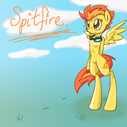 Size: 2000x2000 | Tagged: safe, artist:minty-red, imported from derpibooru, spitfire, pony, semi-anthro, bipedal, female, solo