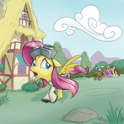 Size: 640x640 | Tagged: safe, artist:giantmosquito, imported from derpibooru, daisy, flower wishes, fluttershy, gilda, lily, lily valley, roseluck, griffon, ask, ask-dr-adorable, dr adorable, flower trio, goggles, tumblr