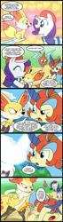 Size: 569x2000 | Tagged: safe, artist:madmax, imported from derpibooru, rarity, braixen, fennekin, keldeo, pony, rotom, unicorn, angry, blushing, clothes, comic, crossover, crying, evolution, female, hat, kinky, kissing, mare, pokemans pink, pokémon, pokémon x and y, reddened butt, spanking, stick