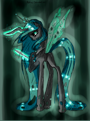 Size: 1110x1494 | Tagged: safe, artist:nihhal, imported from derpibooru, queen chrysalis, changeling, changeling queen, crown, female, jewelry, mirror, regalia, solo