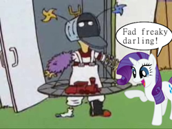 Size: 494x371 | Tagged: safe, edit, imported from derpibooru, rarity, chat bubble, crossover, ed, ed (ed edd n eddy), ed edd n eddy, fad freaky, it's way ed, voice actor joke