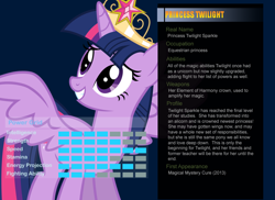 Size: 1024x745 | Tagged: safe, artist:pika-robo, imported from derpibooru, twilight sparkle, alicorn, pony, big crown thingy, bio, female, mare, meme, profile, twilight sparkle (alicorn)