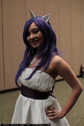 Size: 1365x2048 | Tagged: safe, artist:ani-mia, imported from derpibooru, rarity, human, clothes, cosplay, dress, ears, horn, irl, irl human, off shoulder, photo, sakura con, solo
