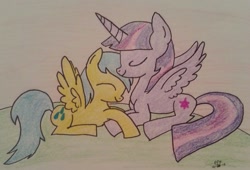Size: 1024x696 | Tagged: safe, artist:pinkiepiefiesta, imported from derpibooru, sunshower raindrops, twilight sparkle, alicorn, pony, female, mare, traditional art, twilight sparkle (alicorn)