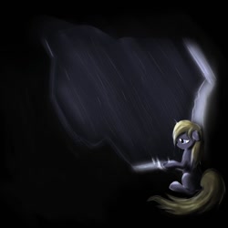Size: 894x894 | Tagged: safe, artist:spacehunt, imported from derpibooru, oc, unnamed oc, earth pony, pony, cave, darkness, everfree forest, female, mare, melancholy, night, noname, rain, random, sad