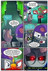 Size: 734x1089 | Tagged: safe, artist:madmax, imported from derpibooru, rarity, pony, robot, unicorn, fallout equestria, fallout equestria:shining hearts, comic, female, filly, foal, hooves, horn, old world blues, sweetie bot