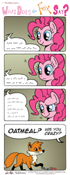 Size: 2845x7035 | Tagged: safe, artist:redapropos, imported from derpibooru, pinkie pie, fox, comic, haiku, morse code, oatmeal, oatmeal are you crazy, the fox, translated in the comments, what does the fox say?, ylvis