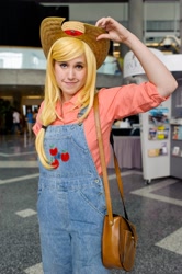Size: 1198x1800 | Tagged: safe, artist:rappydemon, imported from derpibooru, applejack, human, cosplay, fanimecon, irl, irl human, overalls, photo, solo