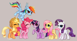 Size: 4442x2392 | Tagged: safe, artist:1-084, imported from derpibooru, applejack, fluttershy, pinkie pie, rainbow dash, rarity, twilight sparkle, earth pony, pegasus, pony, unicorn, absurd resolution, bedroom eyes, blushing, cute, dashabetes, diapinkes, evil grin, eyes closed, eyeshadow, female, flying, grin, high res, jackabetes, looking at you, mane six, mare, raised hoof, raribetes, shyabetes, smiling, smiling at you, twiabetes, unicorn twilight, wink