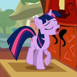 Size: 537x540 | Tagged: safe, imported from derpibooru, twilight sparkle, pony, unicorn, animated, door, female, gif, it runs in the family, mare, nervous, solo, trotting, trotting in place