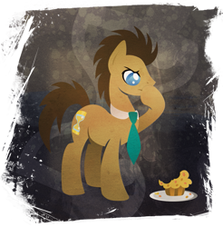 Size: 901x916 | Tagged: safe, artist:rariedash, imported from derpibooru, doctor whooves, time turner, earth pony, pony, cutie mark, cutie mark background, hooves, lineless, male, muffin, necktie, solo, stallion