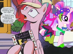 Size: 1509x1102 | Tagged: safe, imported from derpibooru, princess cadance, raccoon, spoiler:comic, meme, thought bubble, wedding dress game