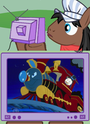 Size: 563x771 | Tagged: safe, imported from derpibooru, full steam, promontory, babes in toyland, exploitable meme, meme, obligatory pony, train, tv meme