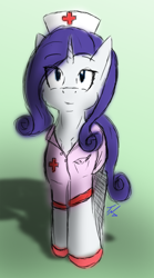 Size: 1000x1801 | Tagged: safe, artist:tunderi, imported from derpibooru, rarity, pony, unicorn, clothes, female, mare, nurse, solo