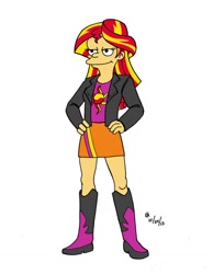 Size: 788x1014 | Tagged: safe, artist:mayorlight, imported from derpibooru, sunset shimmer, equestria girls, female, matt groening, simpsonified, solo, style emulation, the simpsons