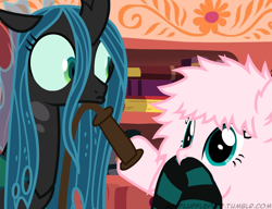 Size: 650x500 | Tagged: safe, artist:mixermike622, imported from derpibooru, queen chrysalis, oc, oc:fluffle puff, tumblr:ask fluffle puff, clothes, socks, striped socks, whip