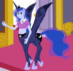 Size: 1086x1066 | Tagged: safe, artist:oneovertwo, imported from derpibooru, princess luna, centaur, taur, equestria girls, belly button, female, lunataur, midriff, pegataur, ponytaur, solo, vice principal luna, what has science done