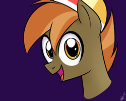 Size: 1000x800 | Tagged: safe, artist:wubcakeva, imported from derpibooru, button mash, earth pony, pony, bust, colt, foal, hat, male, open mouth, portrait, propeller hat, simple background, smiling, solo