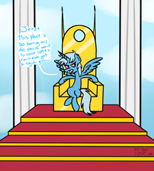 Size: 1128x1254 | Tagged: safe, artist:alex, imported from derpibooru, trixie, alicorn, pony, unicorn, afterlife, alicornified, drugs, female, goddess, heaven, mare, race swap, solo, stoned trixie, throne, trixiecorn