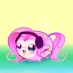 Size: 1280x1280 | Tagged: safe, artist:pekou, imported from derpibooru, fluttershy, chubbie, cute, female, headphones, solo