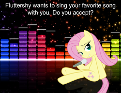 Size: 872x665 | Tagged: artist needed, safe, imported from derpibooru, fluttershy, bronybait, female, innocence.mov, microphone, pose, solo, vector