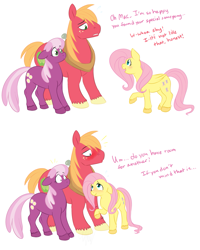 Size: 1357x1699 | Tagged: safe, artist:cartoonlion, imported from derpibooru, big macintosh, cheerilee, fluttershy, earth pony, pegasus, pony, big macintosh gets all the mares, big macintosh's yoke, cheeribetes, cheerimac, cheerimacshy, comic, cute, dialogue, fluttermac, implied threesome, innuendo, macabetes, male, ot3, polyamory, shipping, shyabetes, simple background, stallion, straight, unshorn fetlocks, white background