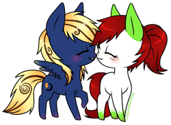 Size: 1001x734 | Tagged: safe, artist:ponymonster, imported from derpibooru, oc, oc only, earth pony, pegasus, pony, boop, female, freckles, lesbian, noseboop, nuzzling, ponytail, shipping, simple background, transparent background