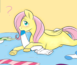 Size: 644x538 | Tagged: safe, artist:cartoonlion, artist:tommymocacci, imported from derpibooru, fluttershy, oc, oc:futashy, blushing, clothes, colored, cute, filly, futa, futa fluttershy, intersex, mouth hold, nudity, sheath, shyabetes, socks, solo, younger