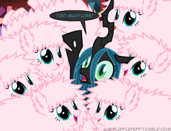 Size: 650x500 | Tagged: safe, artist:mixermike622, imported from derpibooru, queen chrysalis, oc, oc:fluffle puff, tumblr:ask fluffle puff, clone, clones, innuendo, multeity, shipping