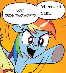 Size: 334x366 | Tagged: safe, imported from derpibooru, rainbow dash, exploitable meme, meme, microsoft sam, two words meme