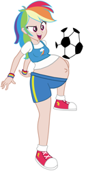 Size: 532x1033 | Tagged: safe, edit, imported from derpibooru, rainbow dash, human, equestria girls, belly button, big belly, female, football, human coloration, humanized, light skin, preggo dash, pregnant, pregnant edit, pregnant equestria girls, round belly, solo, teen pregnancy