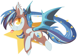 Size: 1999x1475 | Tagged: safe, artist:pepooni, imported from derpibooru, oc, oc only, oc:star struck, bat pony, pony, :p, flying, silly, solo, tongue out