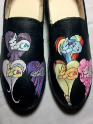 Size: 1125x1500 | Tagged: safe, artist:bamboodog, artist:bara-colton, imported from derpibooru, applejack, fluttershy, pinkie pie, rainbow dash, rarity, twilight sparkle, clothes, custom, customized toy, irl, mane six, photo, shoes