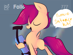 Size: 1280x960 | Tagged: safe, artist:spanish-scoot, imported from derpibooru, scootaloo, tumblr:preguntascootaloo, female, preguntascootaloo, solo